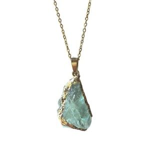 Gold Edged Raw Crystal Pendant Necklace